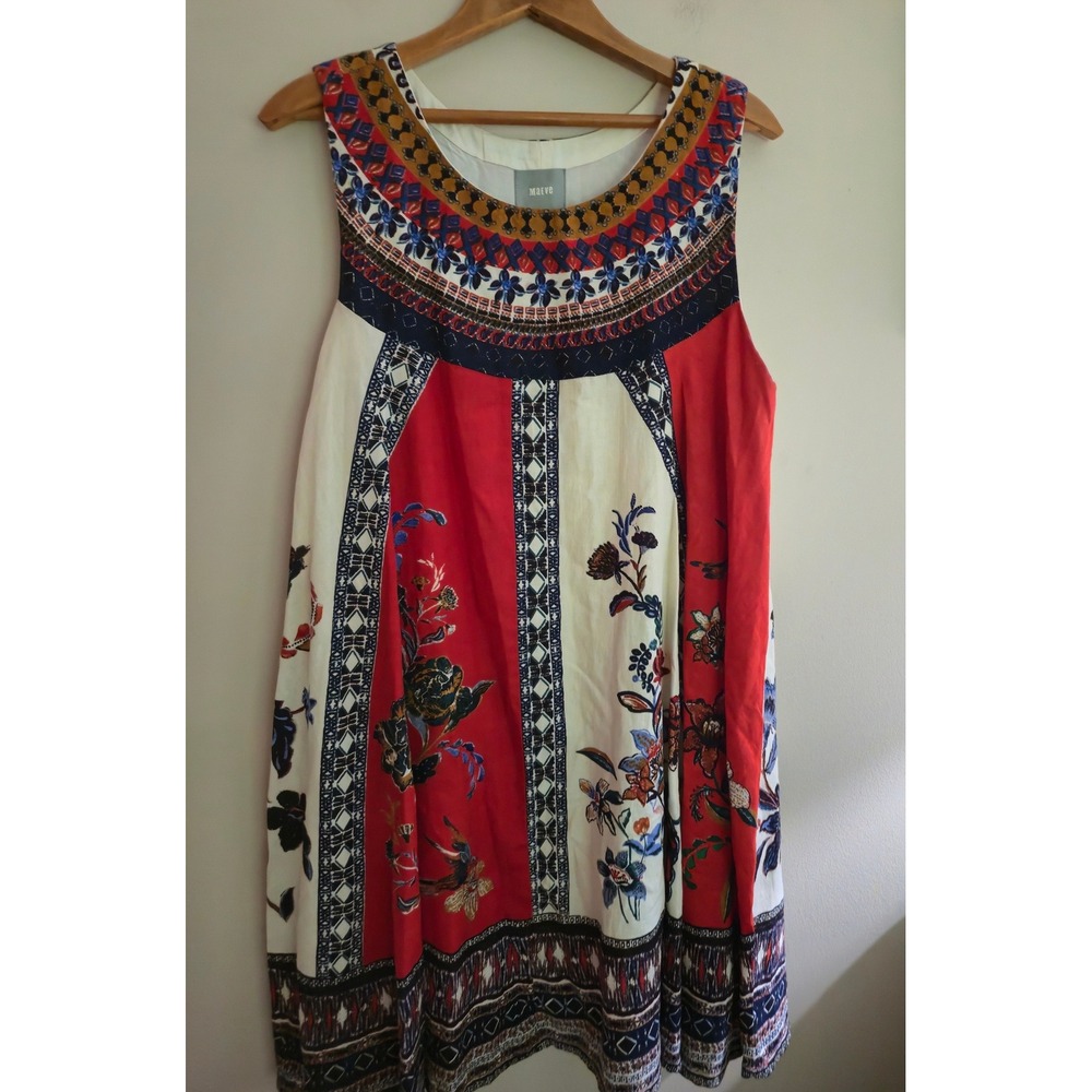 Maeve Anthropologie Red Floral Boho Sleeveless Shift Mini Dress Womens Large - Picture 3 of 10